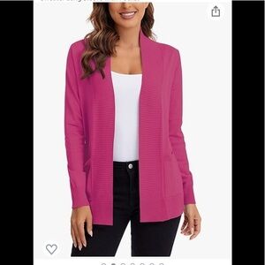 Women's Lightweight Open Front Knit Cardigan Sweater Long Sleeve with Pocket M